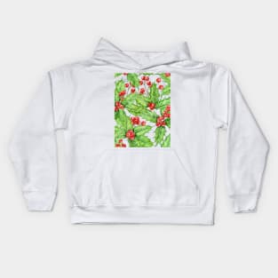 Holly berry watercolor Christmas pattern Kids Hoodie